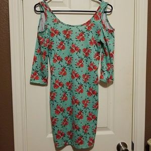 Turquoise floral bodicon dress